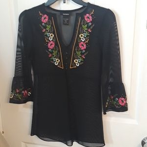 Y2K Express floral Mesh embroidered split V neck top high quality! See through